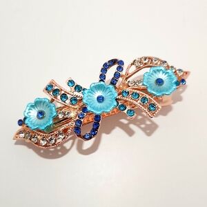 New Blue and Teal floral metal hair barrette